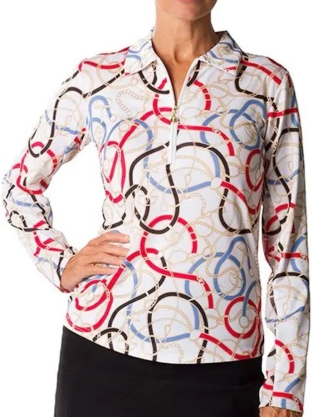 San Soleil Long Sleeve Sunshirt with UV Protection in Gold & Red Tack Size L